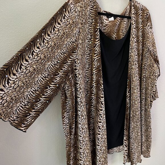 Maggie Barnes Womens Plus 3X Crinkled Cardigan Attached Tank Top 3/4 Sleeve - Picture 6 of 12